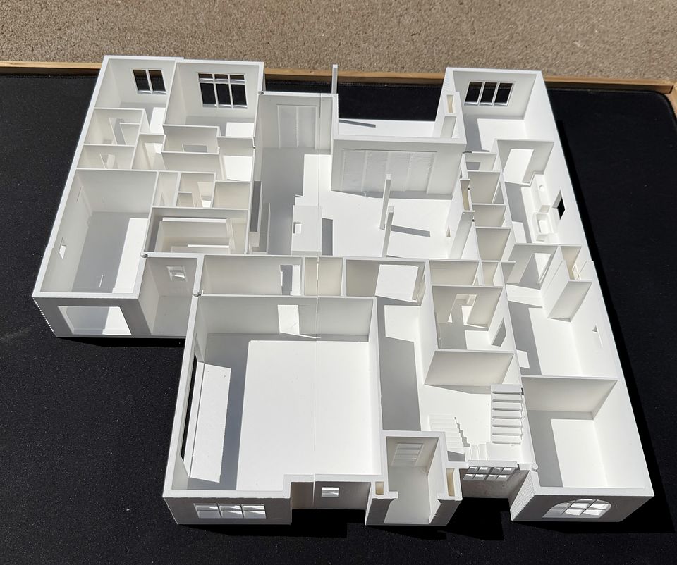 The main floor of the Adeline model with everything above removed, showing walls, doorways and closets in every room